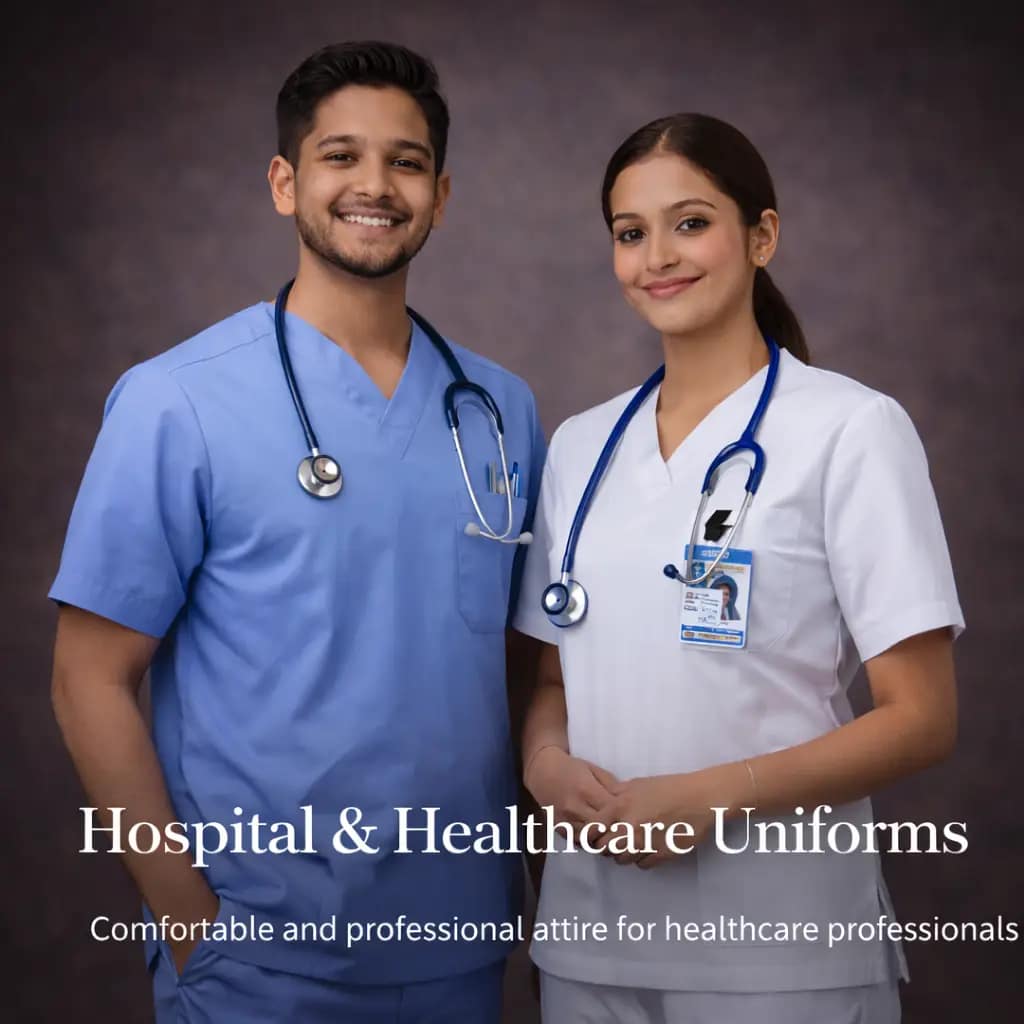 Hospital and healthcare uniforms for doctors and nurses featuring medical scrubs and professional attire for clinical staff
