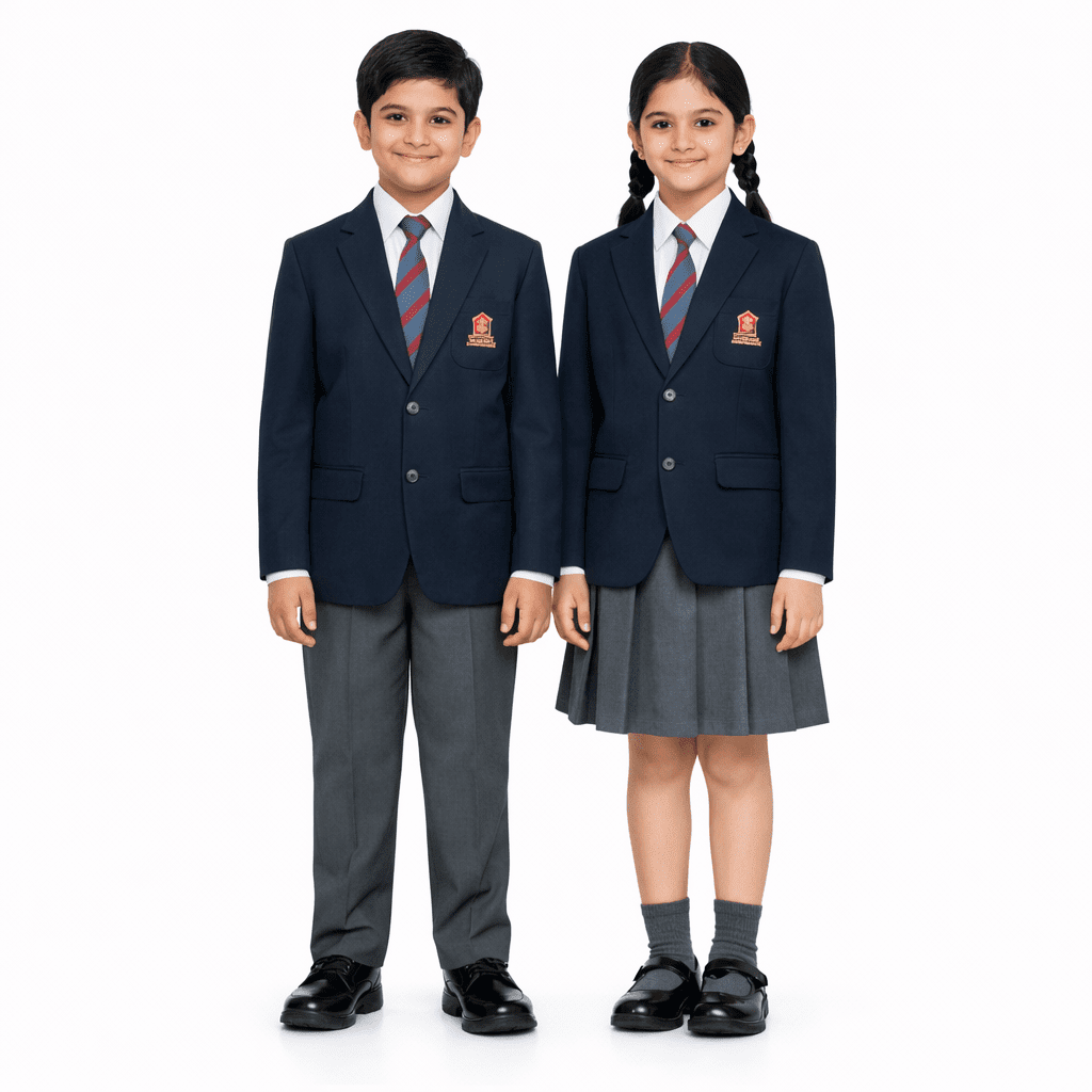 Army Public School blazer navy school blazer with striped tie — boys winter set