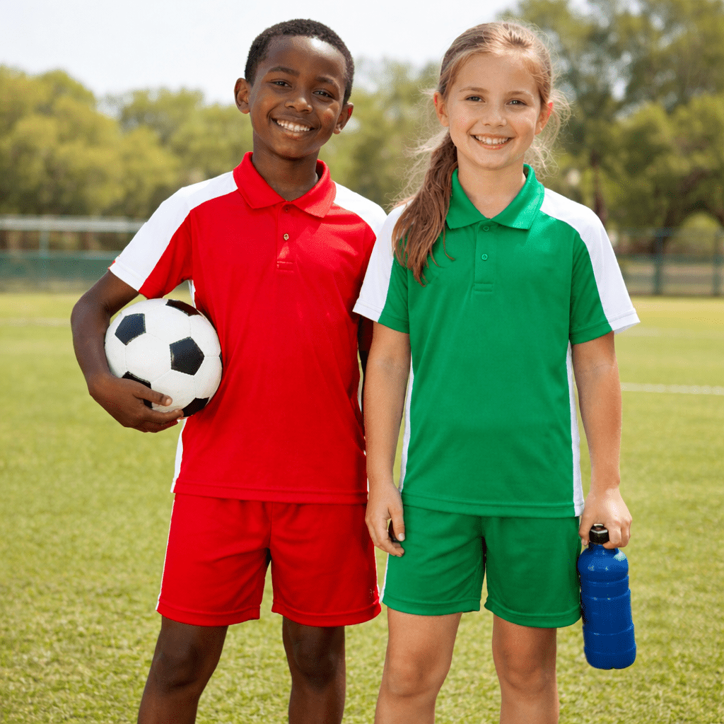School sports uniform set with T-shirt and shorts for bulk school orders
