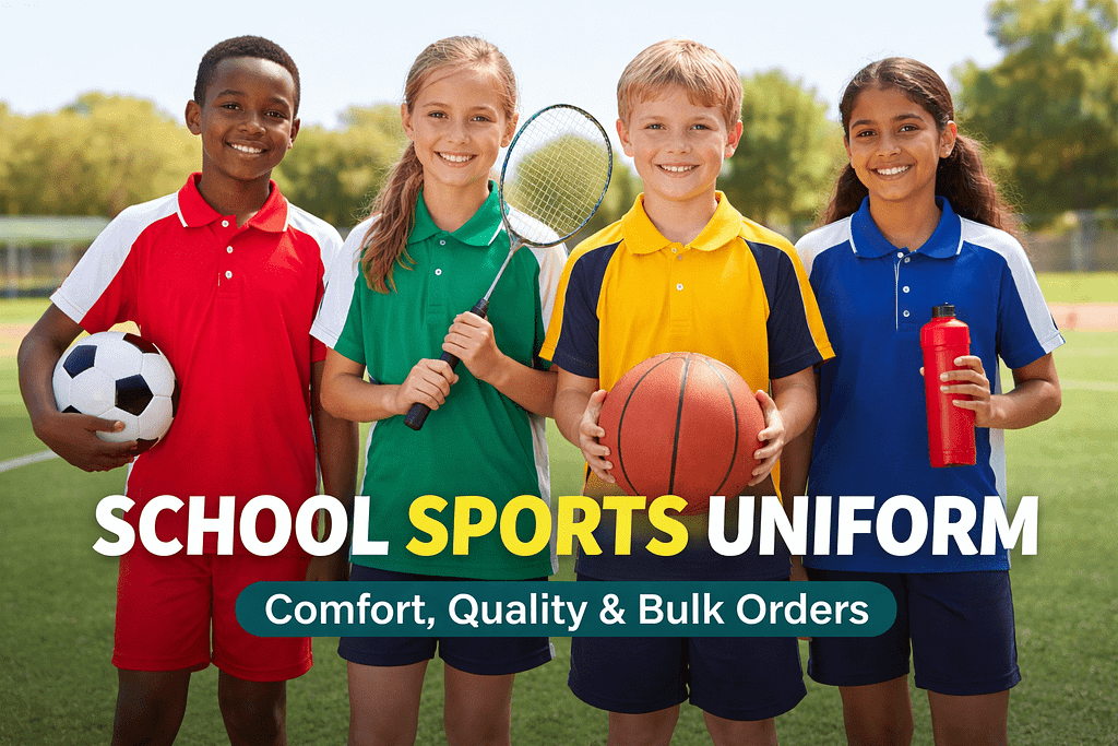 School sports uniform for students in a classroom-ready sportswear set