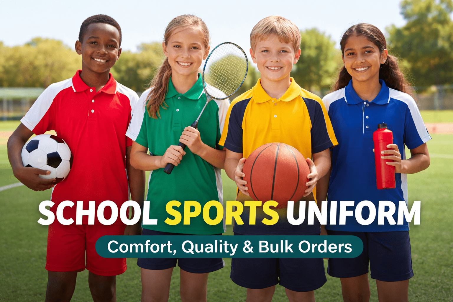 School sports uniform for students in a classroom-ready sportswear set