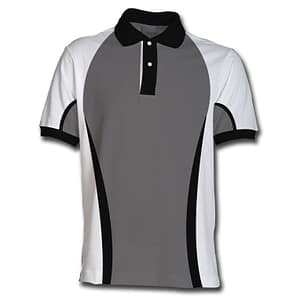Grey and white sports polo T-shirt designed for team and training uniforms
