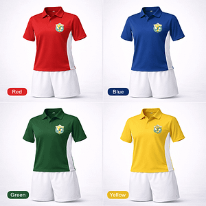 dps boys house uniform set - red blue green yellow polos with white shorts