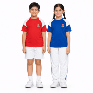 APS sports uniform house T-shirt with white shorts — boys & girls PT kit