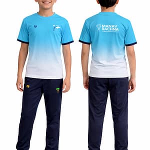 MRIS clan house tee aqua blue Water Sharks uniform for students by Manav Rachna school sports house wear